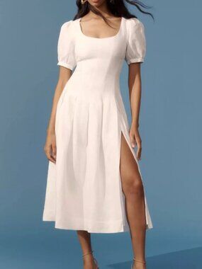 ✨ SALE✨Reformation Coucou Linen Midi Dress Pure White Spring French Wedding 2/4